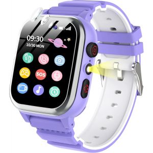 Montre Connect&eacute;e Enfant 26 Jeux Podom&egrave;tre T&eacute;l&eacute;phone Sos Cam&eacute;ra Hd Vid&eacute;o Lecteur Mp3 R&eacute;veil Calories Digitale Smart Watch Montre Enfant Garcon Gar&ccedil;on Fille 3 4 5 6 7 8 9 10 Ans (Violet) - Neuf