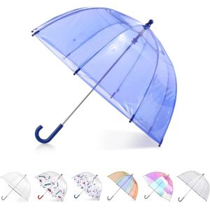 Jgd-- Parapluie Transparent &Agrave; Bulles Pour Enfant Avec Auvent En Forme De D&ocirc;me, Design L&eacute;ger, Parapluie De Protection Contre Le Vent Et La Pluie, Bleu, Kids - 38"" Canopy - Neuf
