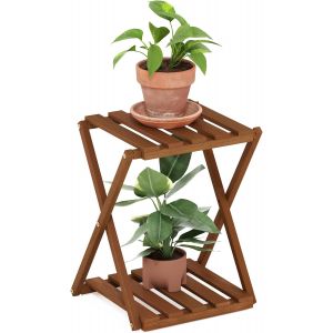Ulteronixshop-TIOMAN Table D'Appoint Ext&eacute;rieure &Agrave; 2 Niveaux, &Eacute;tag&egrave;re Pliante Multifonctionnelle sans Outil, Support pour Plantes, Id&eacute;ale pour Terrasse, Jardin Ou V&eacute;randa, Couleur Naturelle. - Neuf