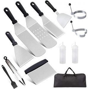 Ulteronixshop-11 Pi&egrave;ces Spatules pour Barbecue, Ensemble de Spatuleen Acier Inoxydable Ensemble d'accessoires pour Plaque chauffante Professionnelle BBQ pour Teppanyaki - Neuf