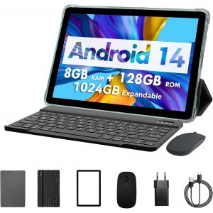 KALWS-10 Inch Android 13 Tablet,8Gb (4+4),128Gb,Expandable 1Tb,8000Mah,Wifi Tablet,Qcta Core Processor,Wifi 6,Bluetooth,Gaming Tablet,Tablet Pc With Bag,Keyboard,Mouses,Teal - Neuf