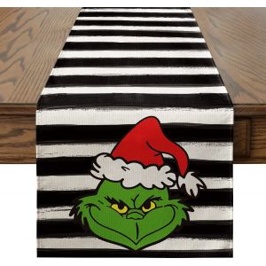 No&euml;l Nappe - Ray&eacute; Noir Et Blanc, 33x180 Cm, De Forme Rectangulaire, Nappe Machine Nappe Anti-Tache Nappe Nappe De No&euml;l Pour Les Pique-Niques, Les F&ecirc;tes De No&euml;l, D&eacute;corations De Table - Neuf