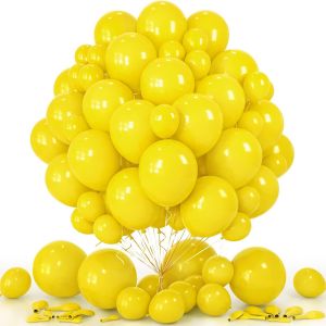 SJZG-Lot De 60 Ballons En Latex Avec Ruban Pour F&ecirc;te D'Anniversaire, Mariage En Plein Air, Pique-Nique, D&eacute;coration De Jardin Jaune 12,7 Cm Et 30,5 Cm - Neuf