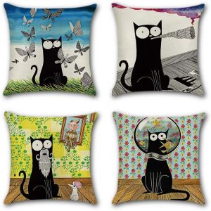 Jeu De 4 Housses De Coussin 45 X 45 Cm Polyester Et Lin Decora - Neuf