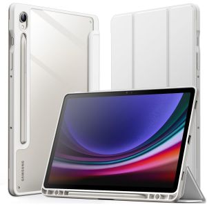 Coque Pour Samsung Galaxy Tab S9 11 Pouces Avec S Pen Porte-Stylet, Dos Clair Transparent En Pc, Étui Housse De Tablette Antichoc À Support, Veille/Réveil Automatique (Blanc) - Neuf
