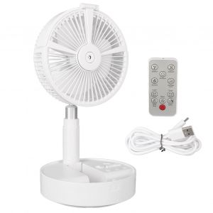 HJLIAN Ventilateur electrique pliable de bureau blanc avec telecommande et lumiere LED, rechargeable par USB, pour table et sol - Neuf