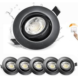 CHENG-Spots LED Encastrable Noirs 7W 600LM, IP44 Spots de Plafond pour Salle de Bain, Spot LED Blanc Froid 6500K, Encastrables à 3 niveaux de Dimmabilité, Lot de 6 - Neuf