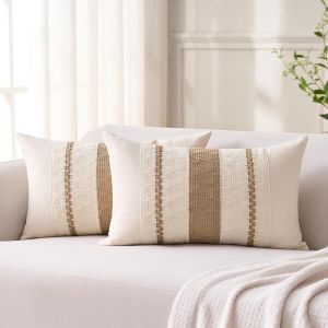 Cauc-Housse De Coussin 30x50 Marron Boho Textur&eacute;e &Agrave; Rayures Tiss&eacute;es D&eacute;coratives Moderne Housse Coussin Canap&eacute; Decoratif Pour Maison Couch Sofa Salon Chambre D&eacute;coration Lot De 2 - Neuf