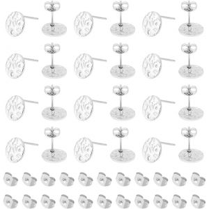 Kal-60 Pièce Clou Boucles D'oreilles Rondes Plates Texturées Boucles D'oreilles Acier Inoxydable Avec Boucles Et Fermoirs De Boucles D'oreilles Métal Pour La Fabrication De Bijoux - Neuf