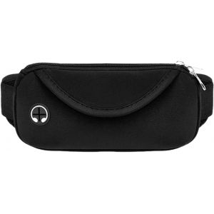 nzqaf-Sac Banane Noir Étanche - Mini Avec Trou pour Écouteurs - Bandoulière Réglable - Pour Voyage et Sport - Unisexe, Taille Unique, Style Simple - Neuf