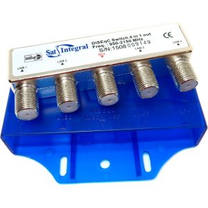 SatIntegral Commutateur 4x1 DiSEqC 2.0 avec boîtier en plastique de protection face aux intempéries pour parabole satellite 4 entrées LNB et 1 sortie - Neuf