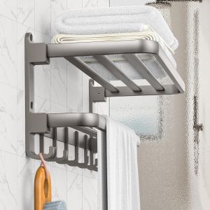 Version Améliorée Porte Serviette Salle De Bain¿Épais,Renforcé Et Stable 60cm Porte Serviette Murale Avec 9 Crochets¿Etagere Salle De Bain Deux Méthodes Dinstallation-Gris - Neuf