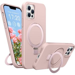 Maa-Coque Silicone Liquide Pour Iphone 13 Pro Max, Anneau De Support Magnétique, Étui De Protection Antichoc 4 Couches, Doublure En Microfibre Souple Antirayures Pour Iphone 13 Pro Max (Rosa) - Neuf