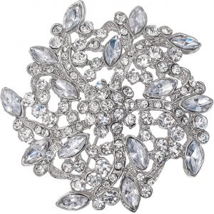 Kjdal-Broche Femme Vêtements Fleur Marquise Cristal Autrichien Élégant Corsage Pour Mariage Soirée Clair Ton D'argent - Neuf
