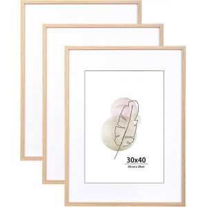 Fchhk-Lot De 3 Cadres Photo En Chêne Avec Passe-Partout Blanc - 40,6 X 30,5 Cm - Pour Montage Mural - Pour La Maison, Le Bureau, La Galerie, Les Vacances Avec Photos, Affiches, Puzzles - Neuf