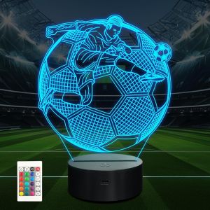 Veilleuse De Football 3d - 16 Led &Agrave; Couleurs Changeantes - T&eacute;l&eacute;commande Ou Contr&ocirc;le Tactile - Cadeau Surprise Pour Les Amateurs De Football, Homme, Gar&ccedil;on, Chambre D'enfant - D&eacute;coration De - Neuf