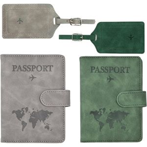TRAHOO-2 Pi&egrave;ces Porte-Passeport Housse et 2 Pi&egrave;ces &Eacute;tiquettes &agrave; Bagage Set, Protege Passeport pour Femmes Hommes, Passeport Portefeuille de Voyage pour Cartes de Cr&eacute;dit Cartes D'embarquement - Neuf