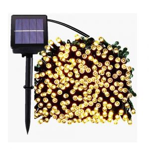 Guirlande Lumineuse Solaire De 22 M Avec 200 Led Et 8 Modes D'&eacute;clairage Pour La D&eacute;coration De F&ecirc;tes En Ext&eacute;rieur - Blanc Chaud - Neuf