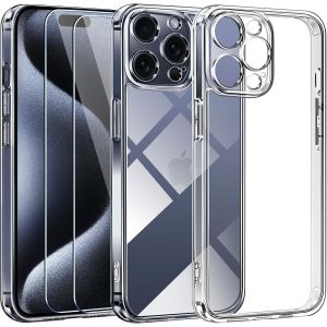 LORANKA-3 en 1 Coque Compatible avec iPhone 15 Pro Max 6.7 Pouces avec 2 Pi&egrave;ces Verre Tremp&eacute;, [Anti-Jaune] [Protection Militaire] [Conception de Cam&eacute;ra Protection] Transparente &Eacute;tui Antichoc Housse - Neuf