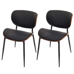 Lot de 2 chaises de salle &agrave; manger HWC-O45, chaise, bois courb&eacute; similicuir 280g/m&sup2; &Ouml;ko-Tex MVGaspect noyer, noir - Neuf