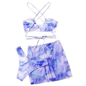 Femmes Criss Cross Maillot De Bain 3 Pièces Maillot De Bain Dames Cravate Dye Bikinis Beachwear - Neuf