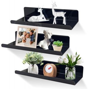 Lot de 4 Etagere Murale Blanche, Etagere Murale sans Percage en Acrylique, Etagere Salle de Bain, Etagères Murales avec Trous de Câble pour Salle de Bain, Cuisine, Chambre, Salon etc - Neuf