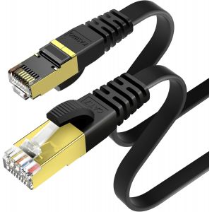 C&acirc;ble Ethernet Cat 7 Plat, C&acirc;ble RJ45, Connecteurs Plaqu&eacute;s Or u2013 Cable R&eacute;seau LAN Haut D&eacute;bit 10 Gb/s - 600 MHz u2013 1m Noir - Neuf