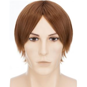 Perruque De Cosplay Pour Halloween - Droite - Pour Homme Et Femme - Unisexe - Marron - Cheveux Courts - Avec Frange - Pour F&ecirc;te - Costume D'halloween - Neuf