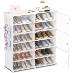 Kgabery-Meuble Chaussure,Porte Chaussures Avec Porte,Armoire À Chaussures Extensible Pour Chaussures,Bottes,Pantoufles (2x6 Couches) (Blanc) - Neuf
