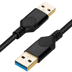 Câble USB 3.0 mâle vers mâle, câble de données haute vitesse USB A vers USB A compatible avec disque dur/refroidisseur d'ordinateur portable/décodeur/lecteur DVD/TV/appareil photo (1,5M, Noir) - Neuf