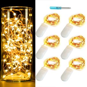 Lot de 6 guirlandes lumineuses féeriques, 2,1 m, 20 LED étoilées, piles CR2032 incluses, décoratives scintillantes pour intérieur, chambre, extérieur, mariage, fête, Noël, festival - Neuf