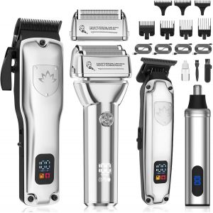 Ensemble De Tondeuse À Cheveux 4 En 1 Pour Homme, Tondeuse À Barbe, Tondeuse Nez, Oreille, Rasoir Électrique Professionnel, Rechargeable, Cadeau Pour Lui - Neuf