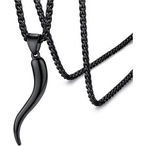 Trahoo-Collier Corne Italienne Femme Pendentif Piment Italien Plaqué Or/Noir/Acier Inoxydable Bijoux Porte Bonheur Amulette De Protection Cadeaux Pour Maman Fille (Boîte Cadeau) - Neuf