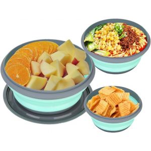 Jexnovashop-Lot De 3 Bols Pliables - En Silicone - Portables - Ronds - Accessoires De Pique-Nique - Pour Cuisine, &Eacute;cole, Plein Air, Camping - Neuf