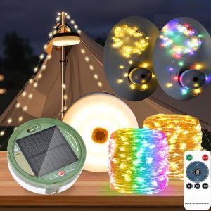 Jgd-Guirlande Lumineuse Solaire Exterieure 10m - Rgb+Blanc Chaud, 130 Leds Portable Guinguette, Lampe De Camping, 13 Modes D'&eacute;clairage Avec Charge Solaire Et Usb - Neuf