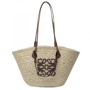 Paille Sac &agrave; main des Femmes de Voyage Sac de Plage Panier Beige 34x20x13cm &Eacute;t&eacute; Tiss&eacute; Fourre-tout - Neuf