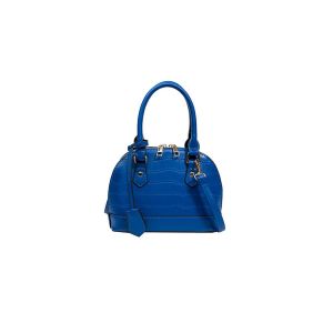 Sac bandouli&egrave;re en similicuir effet croco avec pompon amovible - Bleu - Neuf