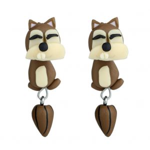 Boucles D'oreilles Pendantes En Argile Polymere 3d Pour Femme, Motif Ecureuil, Dessin Anime - Neuf