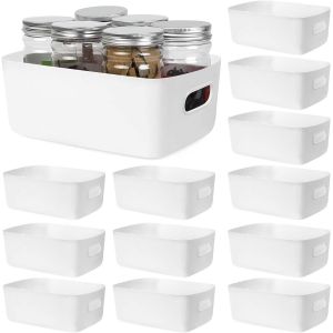 12pcs Boite Rangement,Boite De Rangement Plastique,Petit Boîtes Bac De Rangement Placard Cuisine,Panier Rangement Plastique,Bac Rangement Plastique Pour Cuisine Salle De Bain Bureau/24x16x9,5cm - Neuf