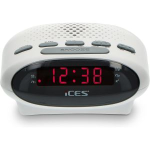 ICR-210 White - Radio-réveil FM, tuner PLL-FM, haut-parleurs intégrés, radio-réveil, écran LED, double alarme, fonction snooze, blanc - Neuf