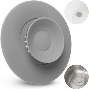 Bouchon d'Écoulement Universel,1 Unité,Ø 11 cm,Gris,Silicone,Filtre Intégré pour Restes de Nourriture et Cheveux,Drains jusqu'à Ø 80 mm pour Évier,Lavabo,Baignoire,Bouchons Filtres de Vidage - Neuf