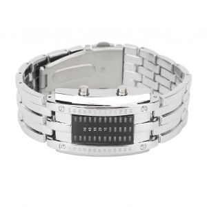 Montre Led Unique, Affichage Du Mode Binaire, Structure En Arc Convexe, Montre-Bracelet Led &Eacute;tanche, Montre &Eacute;lectronique, Argent S - Neuf
