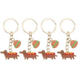 TIANYI-4 Pi&egrave;ces Porte-cl&eacute;s Chien Hamburger Teckel Porte Clef Chien pour Anniversaire Saint-Valentin Thanksgiving Nouvel An Cadeau pour Femmes Filles Enfants Sac &agrave; Main Breloque(Dor&eacute;) - Neuf