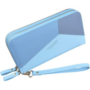 TIANYI-Portefeuille pour Femme avec Double Fermeture &eacute;clair Portefeuille Portefeuille en Cuir PU pour Femme Portefeuille &agrave; Longue Pochette Grande Capacit&eacute; Portefeuille Bracelet (Bleu4) - Neuf