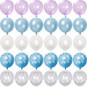 SJZG-Lot De 50 Ballons La Reine Des Neiges - Violet Nacr&eacute; - Bleu Et Blanc - Avec Flocons De Neige - Pour Filles Et Enfants - Th&egrave;me : Hiver - Th&egrave;me : Pays Des Merveilles - Glace Et Neige - Iris&eacute; - Pou - Neuf