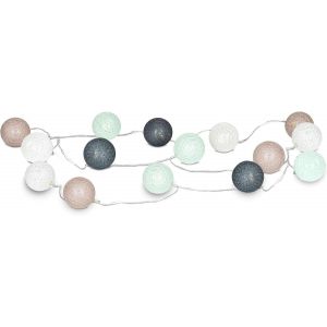 Jgd-Guirlande Lumineuse &Agrave; 15 Boules Led En Coton - Vert Menthe, Marron, Blanc - Neuf