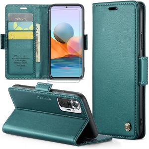 Kal-Coque Pour Samsung Galaxy A25 5g+ 2 Pièces Verre Trempé,Antivol,Prend En Charge Le Chargement Sans Fil, Pochette Fermeture Magnétique Flip Case-Bleu-Vert - Neuf