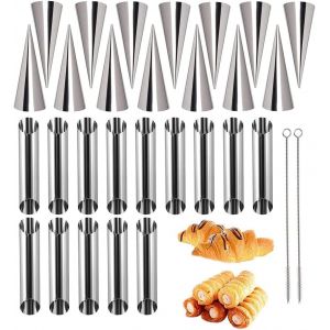 KAL-28 Pièces Cannoli Moule Cannoli Tube, Crème Rouleau Crème Corne Moule En Acier Inoxydable Avec Brosse De Nettoyage Pour Croissant Feuilletés Crème Glacé - Neuf