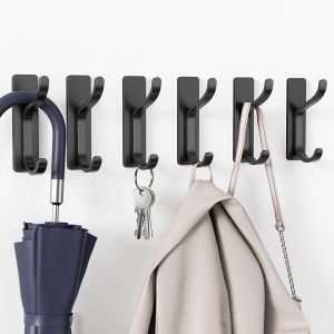 Eryi-Crochets Adhésifs Muraux - Support Mural Résistant 6kg, Patère Métal Étanche Antirouille, Porte-Manteau Sans Percage, Pour Serviette, Cuisine, Salle De Bain, Porte, Noir, 6 Pièces - Neuf