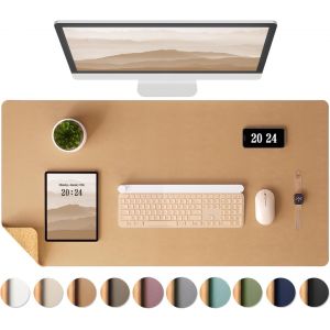 KALANKA-Sous-main en liège,Tapis de Bureau double face en liège naturel & cuir PU,tapis de souris/protection de table,facile à nettoyer,imperméable pour bureau/maison (Kaki,90x40cm) - Neuf